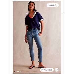 Free People We The Free Skinny Jeans High Rise Raw Fry Hem Indigo Blue Size 29